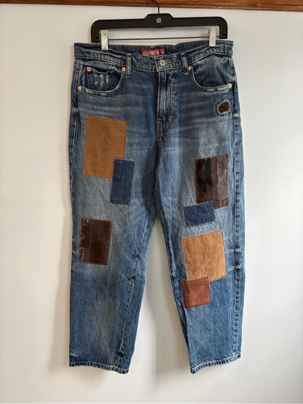 Lucky Brand Blue Straight-Leg Jeans with Multicolor Patchwork